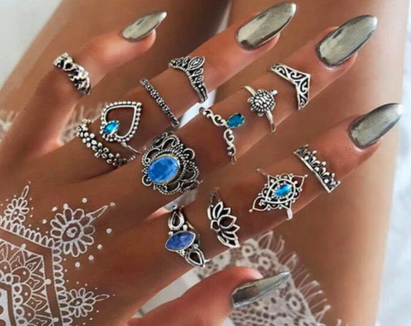 Diamond Starry Sky Gemstone Leaf 11-piece Set Ring
