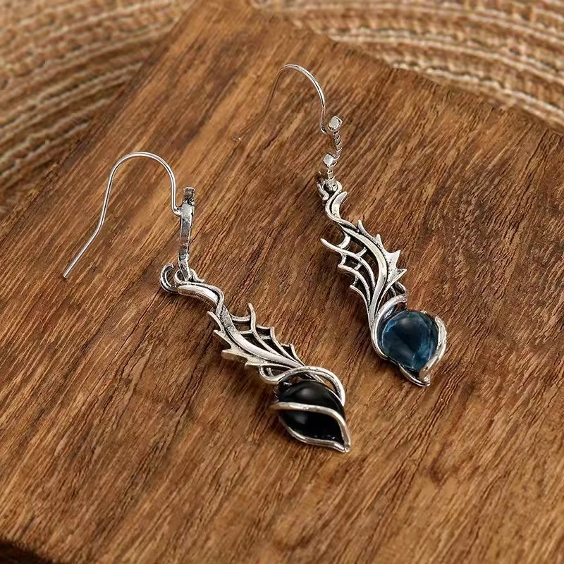Retro Thorn Gemstone Pendant Earrings