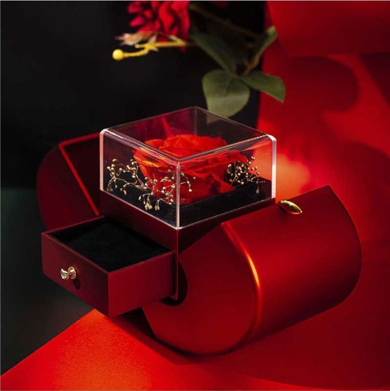 Fashion Jewelry Box Red Apple Valentine's Day Gifts With Artificial Flower Rose Flower