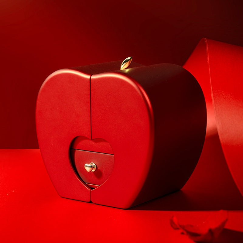Fashion Jewelry Box Red Apple Valentine's Day Gifts With Artificial Flower Rose Flower