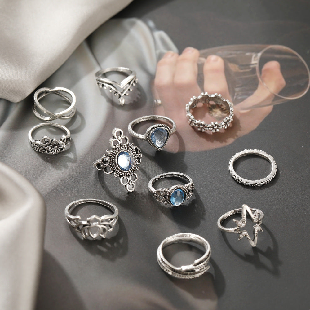 Diamond Starry Sky Gemstone Leaf 11-piece Set Ring