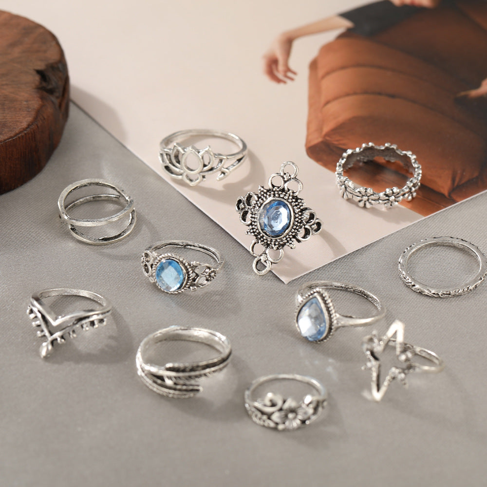 Diamond Starry Sky Gemstone Leaf 11-piece Set Ring