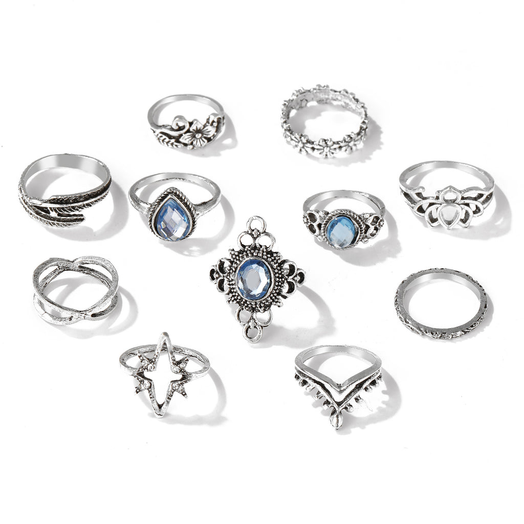 Diamond Starry Sky Gemstone Leaf 11-piece Set Ring