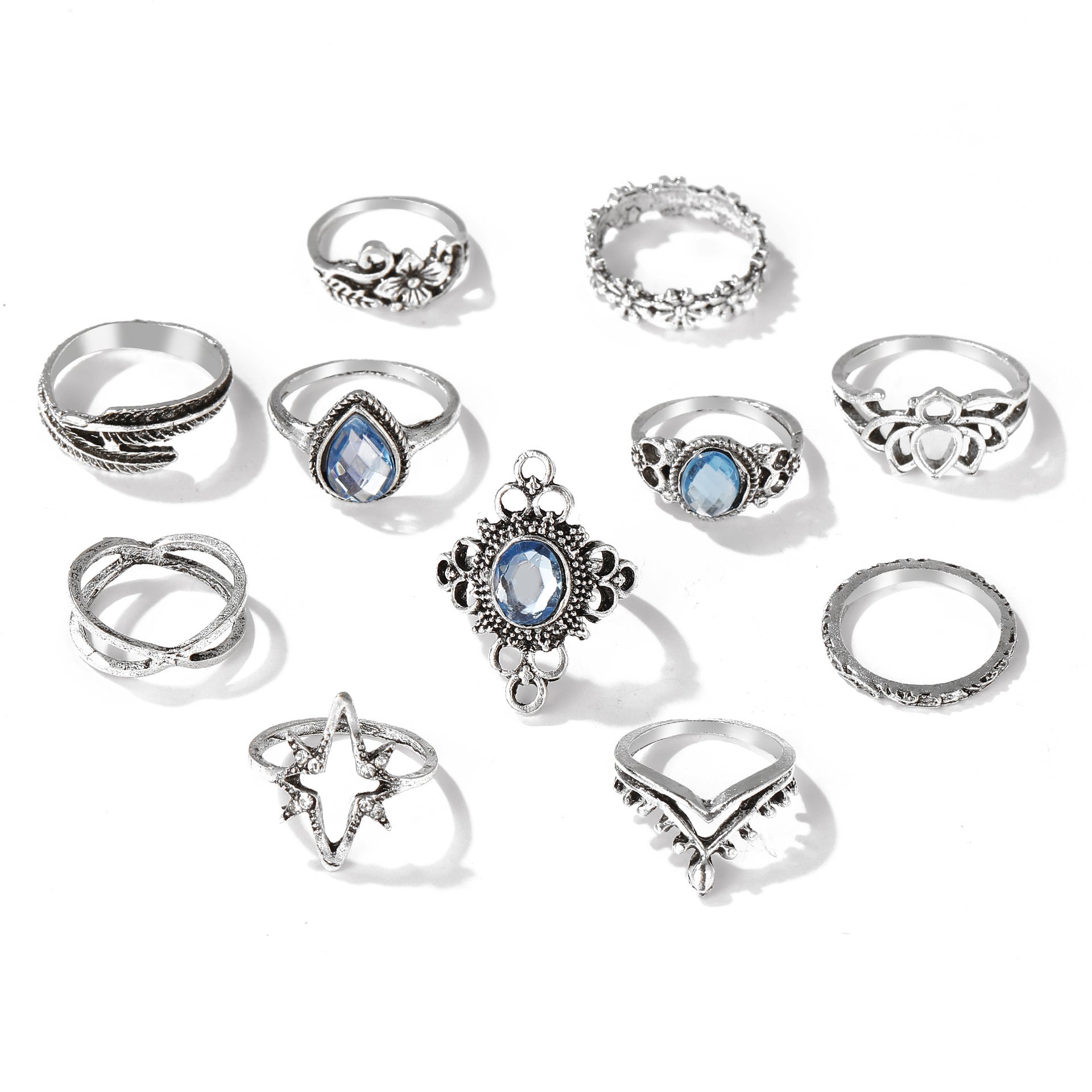 Diamond Starry Sky Gemstone Leaf 11-piece Set Ring