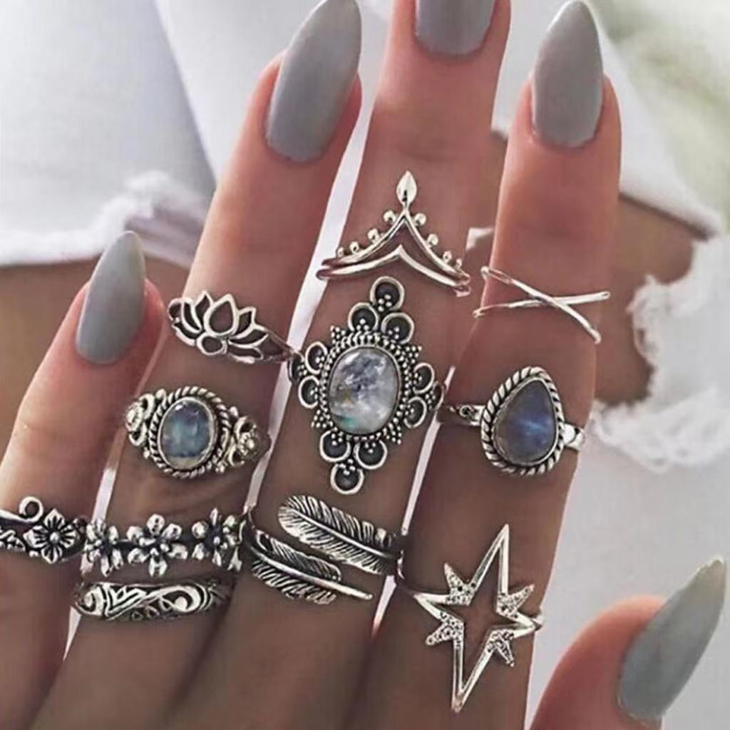 Diamond Starry Sky Gemstone Leaf 11-piece Set Ring