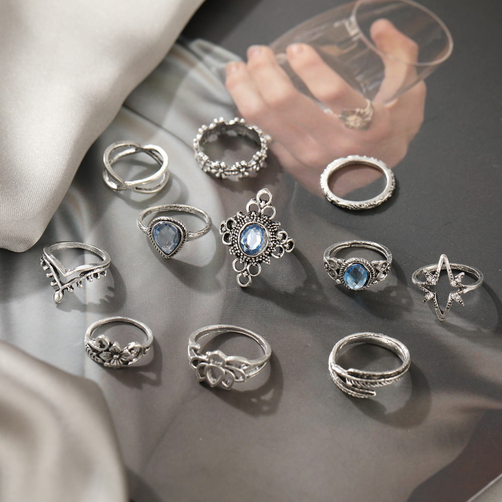 Diamond Starry Sky Gemstone Leaf 11-piece Set Ring