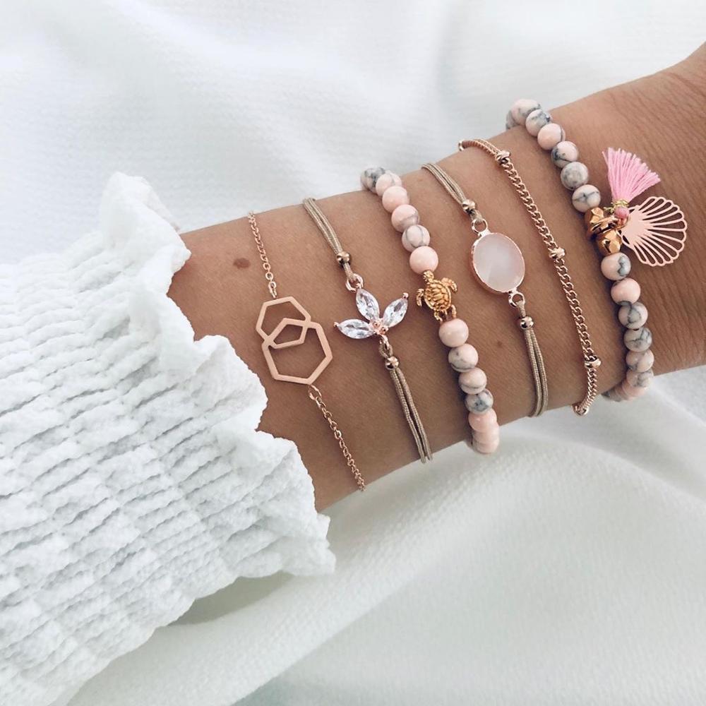 Tortoise rhinestone gemstone 6-piece bracelet