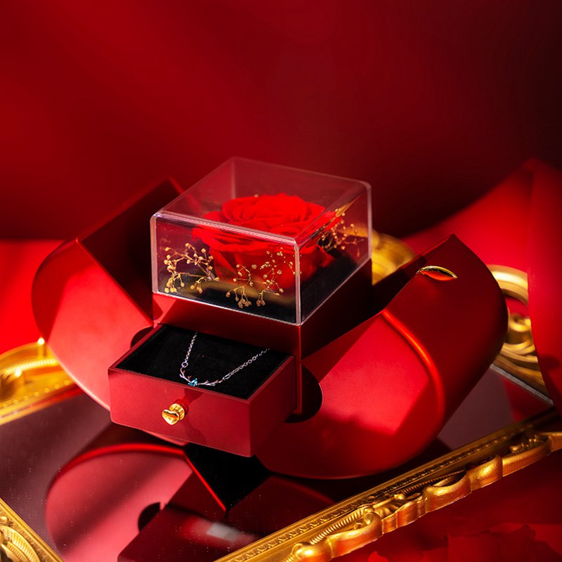 Fashion Jewelry Box Red Apple Valentine's Day Gifts With Artificial Flower Rose Flower