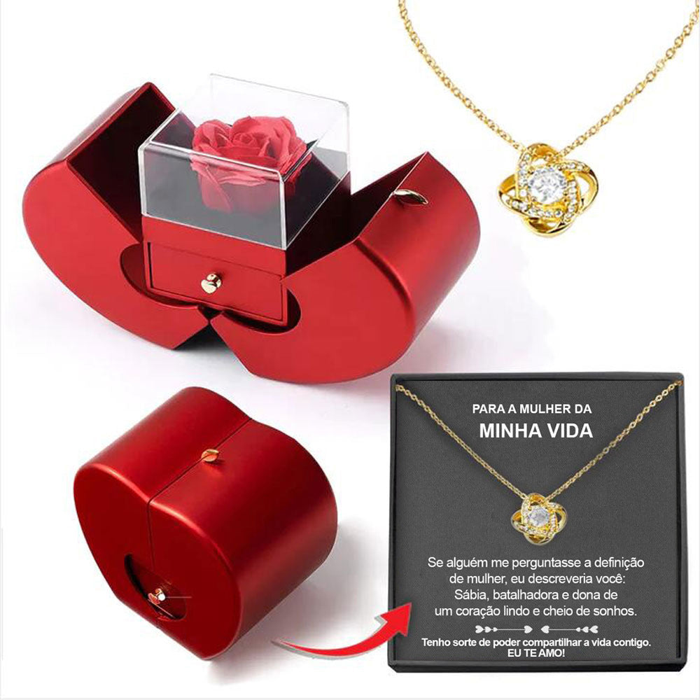 Fashion Jewelry Box Red Apple Valentine's Day Gifts With Artificial Flower Rose Flower