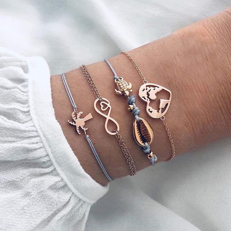 Tortoise rhinestone gemstone 6-piece bracelet