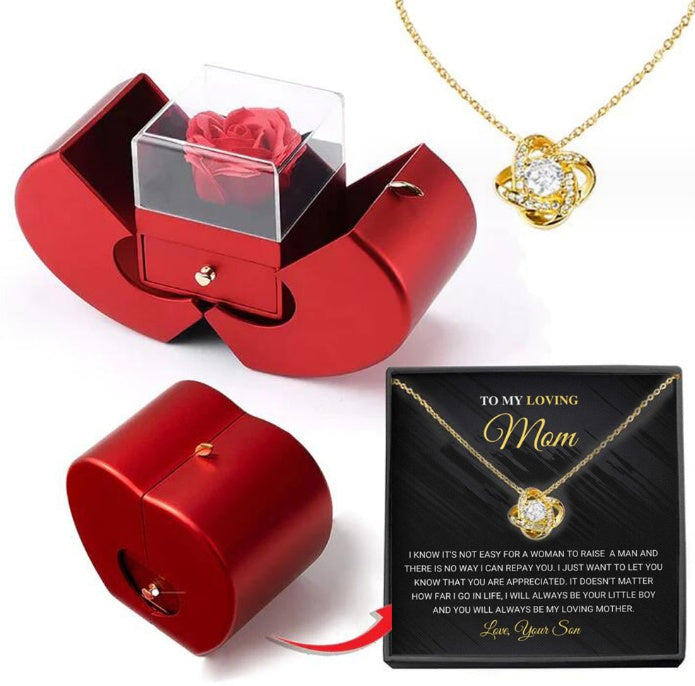 Fashion Jewelry Box Red Apple Valentine's Day Gifts With Artificial Flower Rose Flower