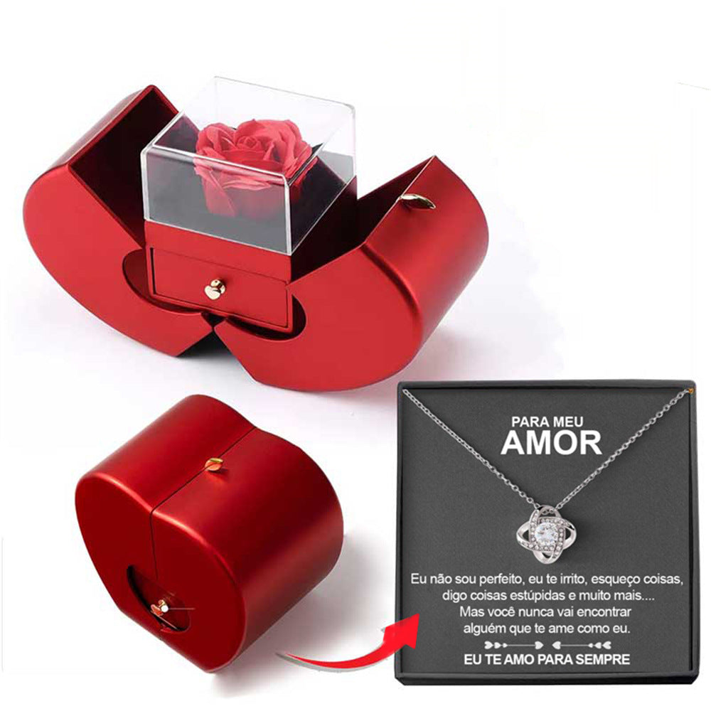 Fashion Jewelry Box Red Apple Valentine's Day Gifts With Artificial Flower Rose Flower