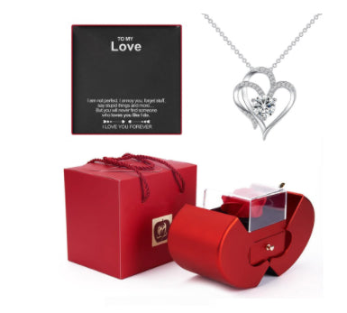 Fashion Jewelry Box Red Apple Valentine's Day Gifts With Artificial Flower Rose Flower
