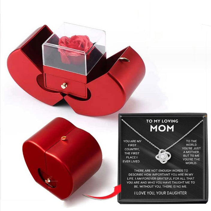 Fashion Jewelry Box Red Apple Valentine's Day Gifts With Artificial Flower Rose Flower