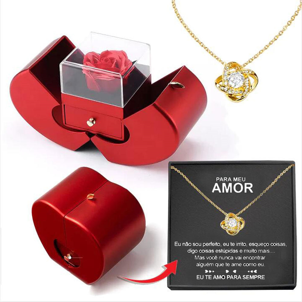 Fashion Jewelry Box Red Apple Valentine's Day Gifts With Artificial Flower Rose Flower