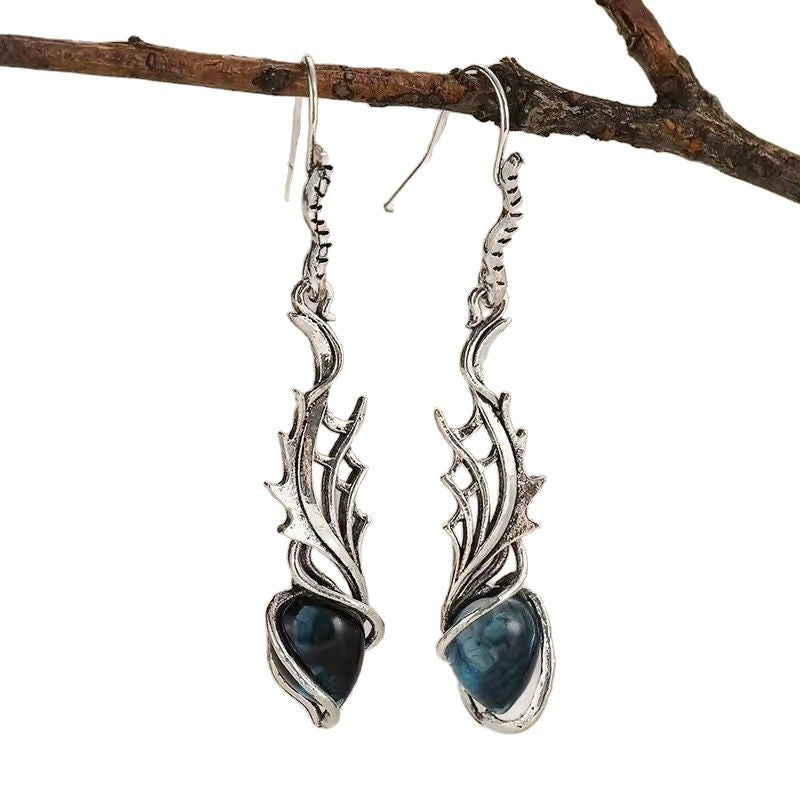 Retro Thorn Gemstone Pendant Earrings