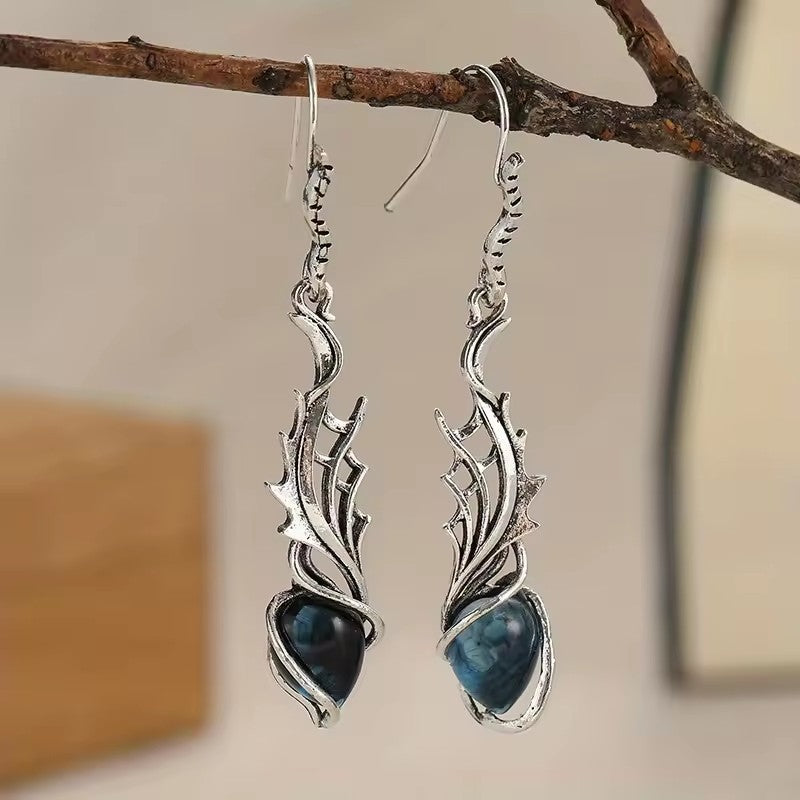 Retro Thorn Gemstone Pendant Earrings