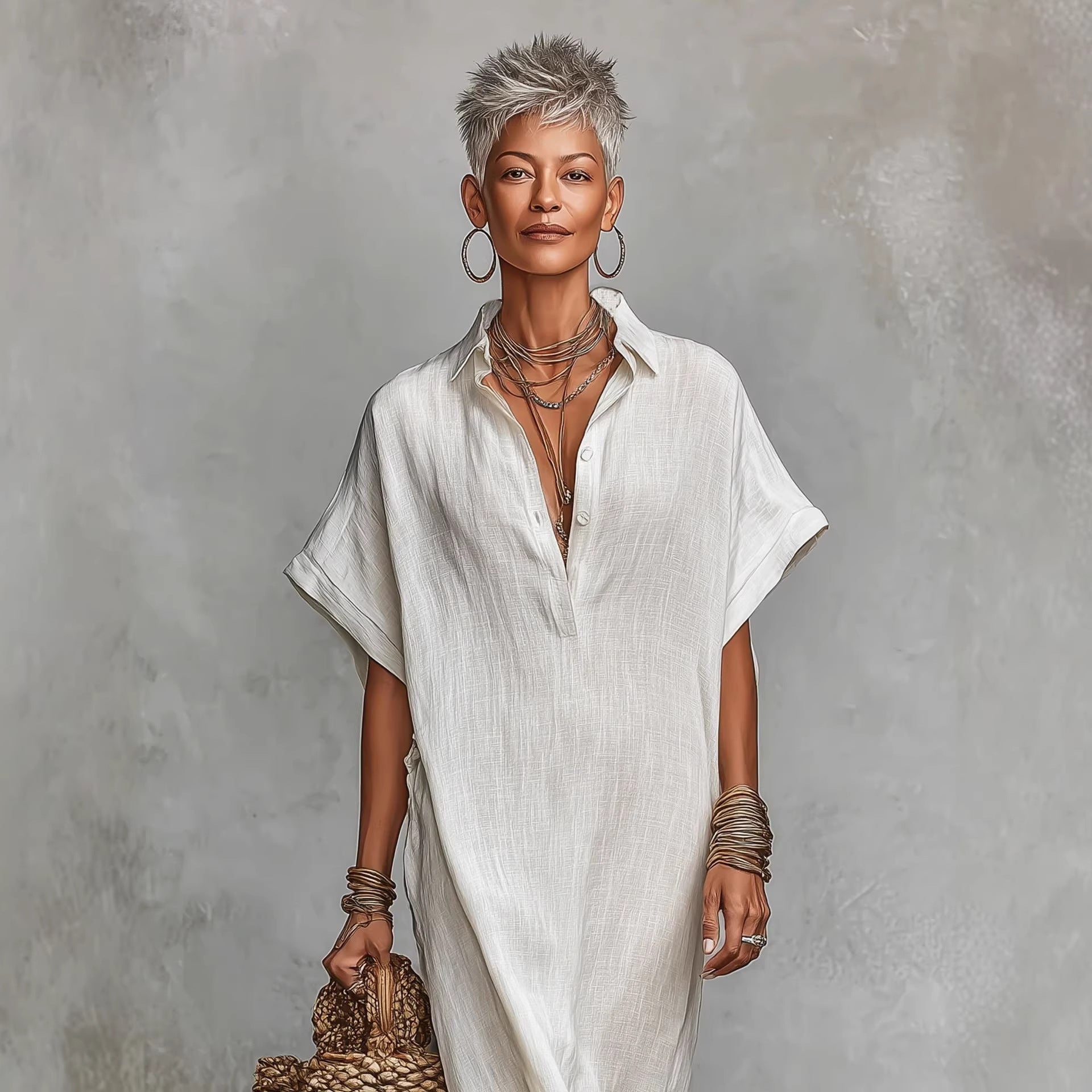 Womens Loose Long Batwing-Sleeve Dress