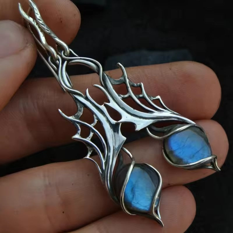 Retro Thorn Gemstone Pendant Earrings