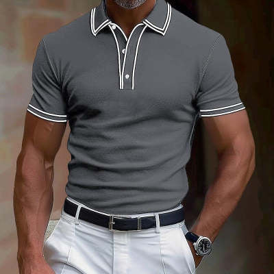 Men's Casual Polo Shirt Lapel Placket Strip T-shirt