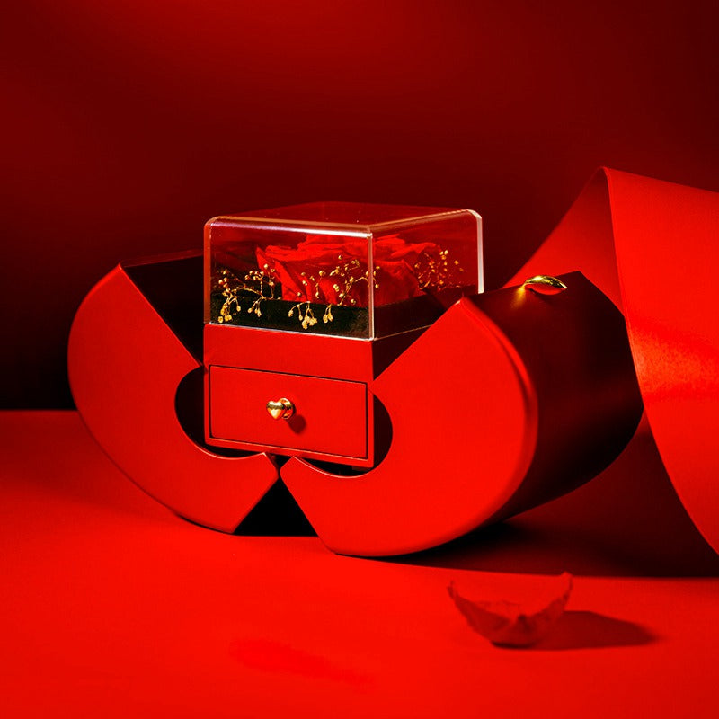 Fashion Jewelry Box Red Apple Valentine's Day Gifts With Artificial Flower Rose Flower