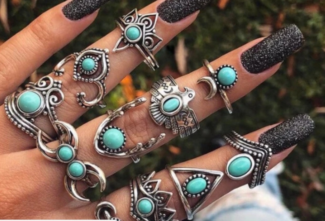 Diamond Starry Sky Gemstone Leaf 11-piece Set Ring