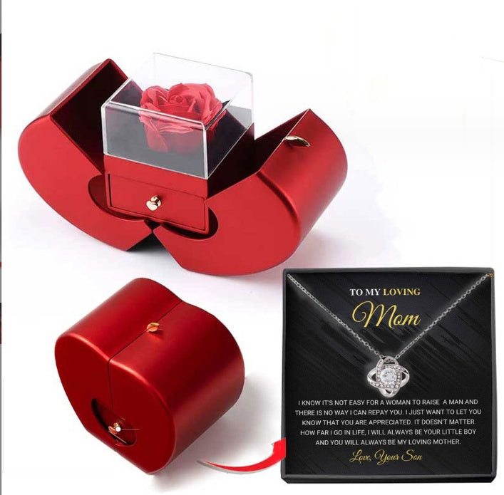 Fashion Jewelry Box Red Apple Valentine's Day Gifts With Artificial Flower Rose Flower