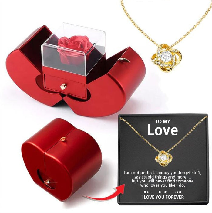 Fashion Jewelry Box Red Apple Valentine's Day Gifts With Artificial Flower Rose Flower