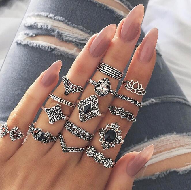 Diamond Starry Sky Gemstone Leaf 11-piece Set Ring