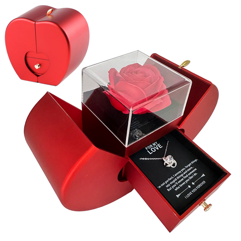 Fashion Jewelry Box Red Apple Valentine's Day Gifts With Artificial Flower Rose Flower