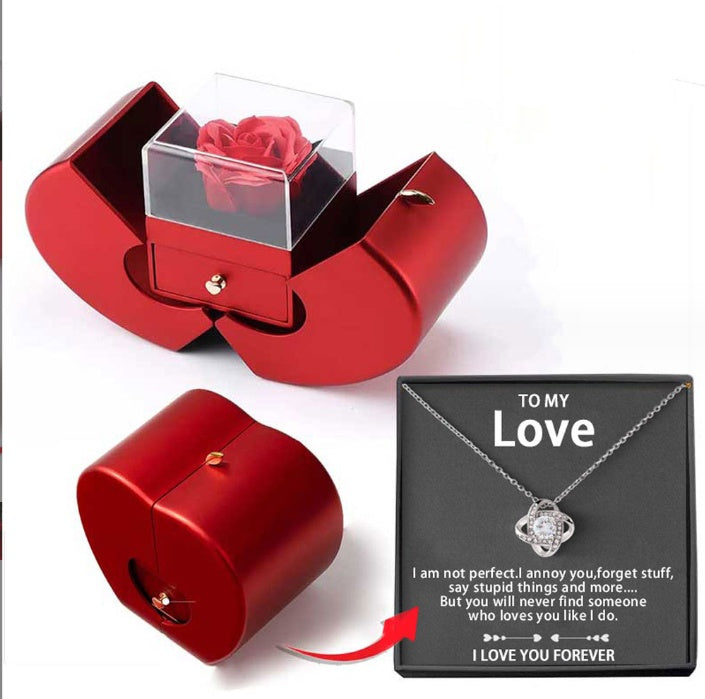 Fashion Jewelry Box Red Apple Valentine's Day Gifts With Artificial Flower Rose Flower